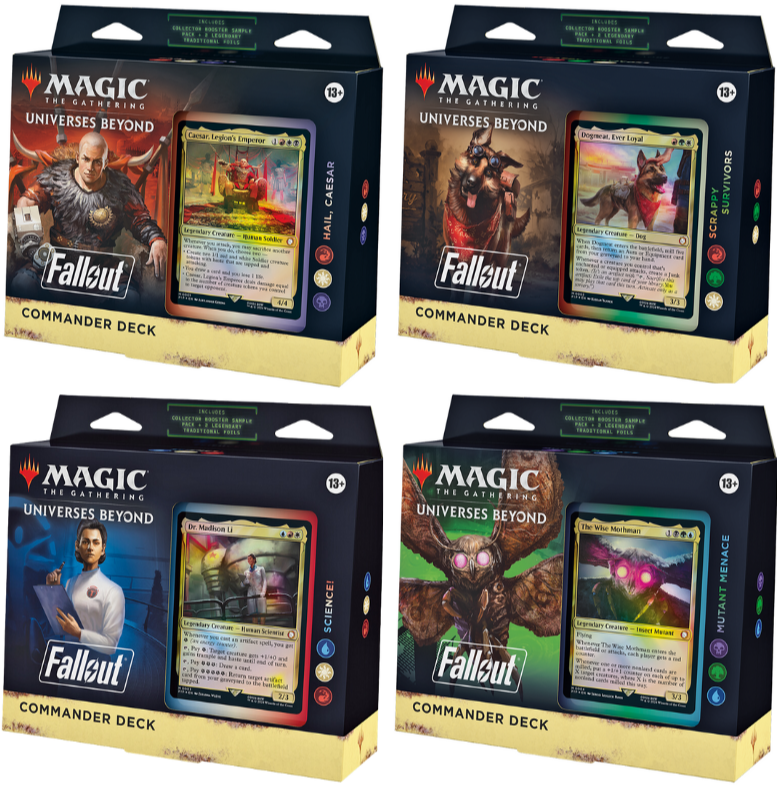 Magic the Gathering Fallout Commander Deck Display – 4 vorgefertigte englische Decks