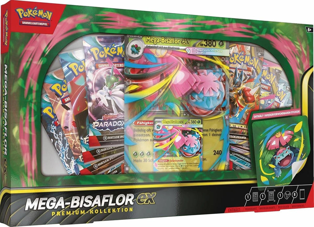 Pokémon Mega-Bisaflor-ex Premium Kollektion Deutsch mit Promo-, Jumbo-Karte, Sticker und 8 Boostern