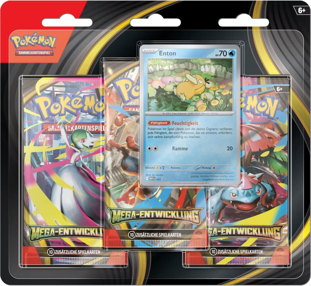 Pokémon Mega-Entwicklung 3 Booster Blister Enton Deutsch mit Promo-Karte und Boostern