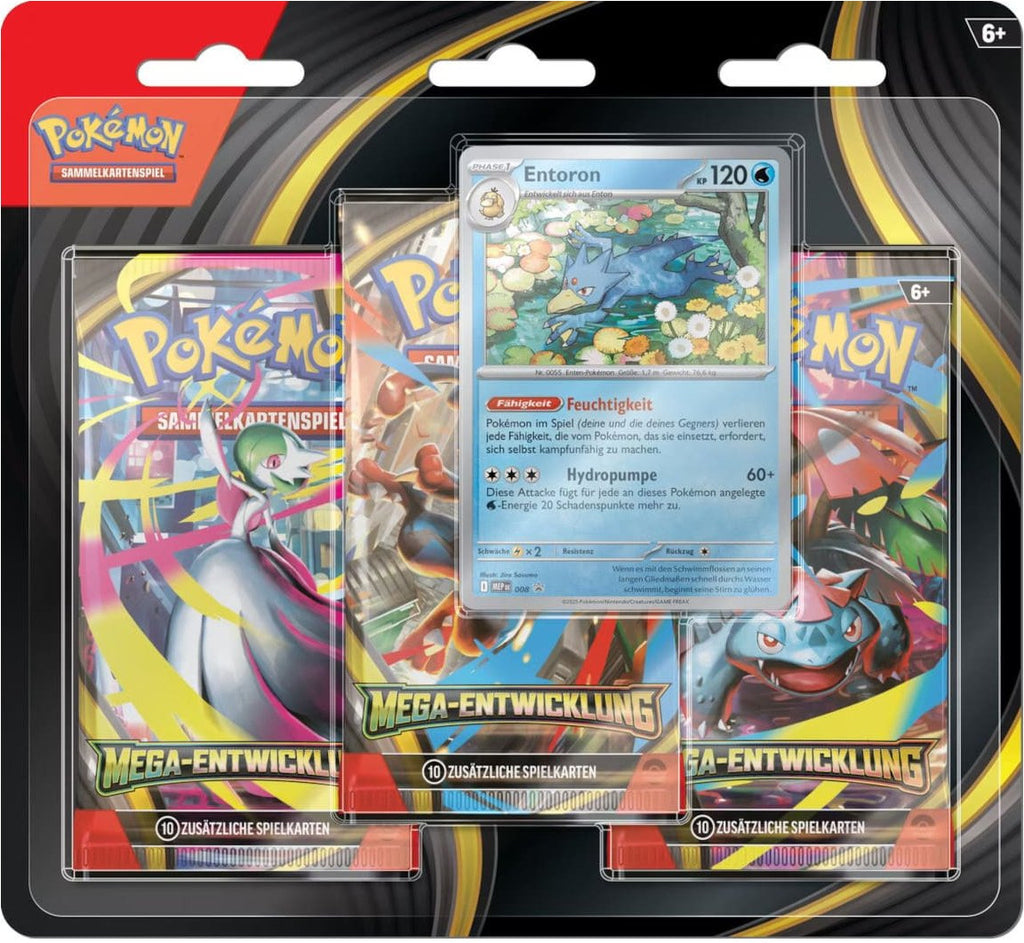 Pokémon Mega-Entwicklung 3 Booster Blister Entoron Deutsch mit Promo-Karte und Boostern
