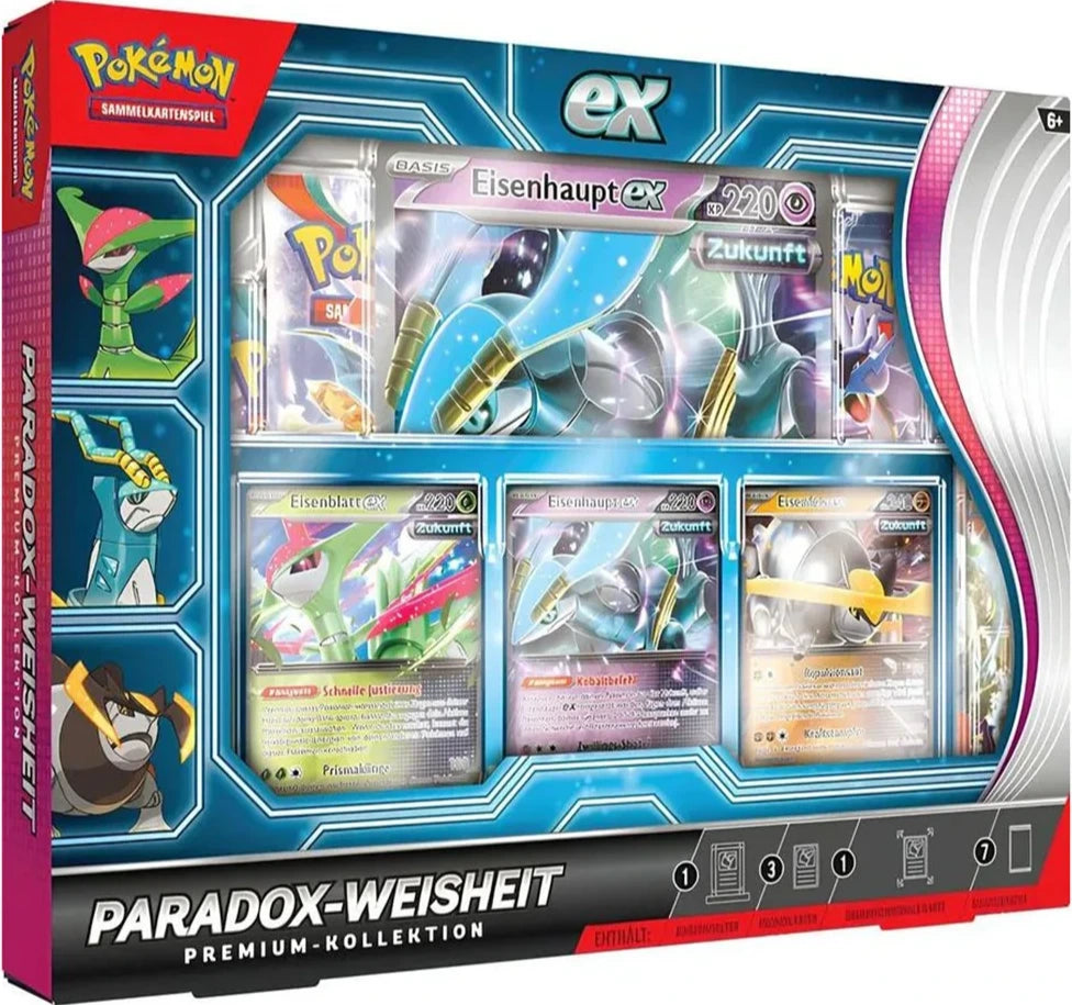 Pokémon Paradox-Weisheit Premium-Kollektion Deutsch – mit 3 Promokarten, Jumbo-Karte, 7 Boostern, Kartenhalter und Standfuß