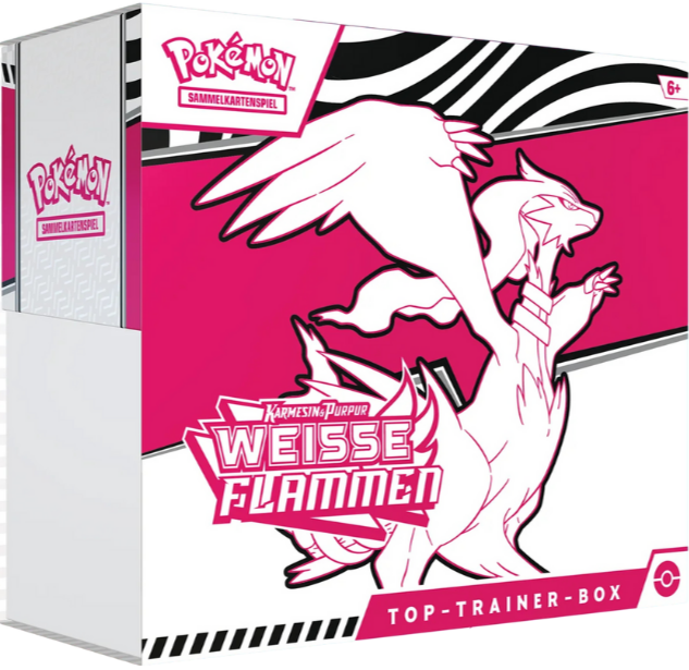  Pokémon Top Trainer Box Weiße Flammen – Deutsch mit 9 Boostern, Promokarte und Zubehör