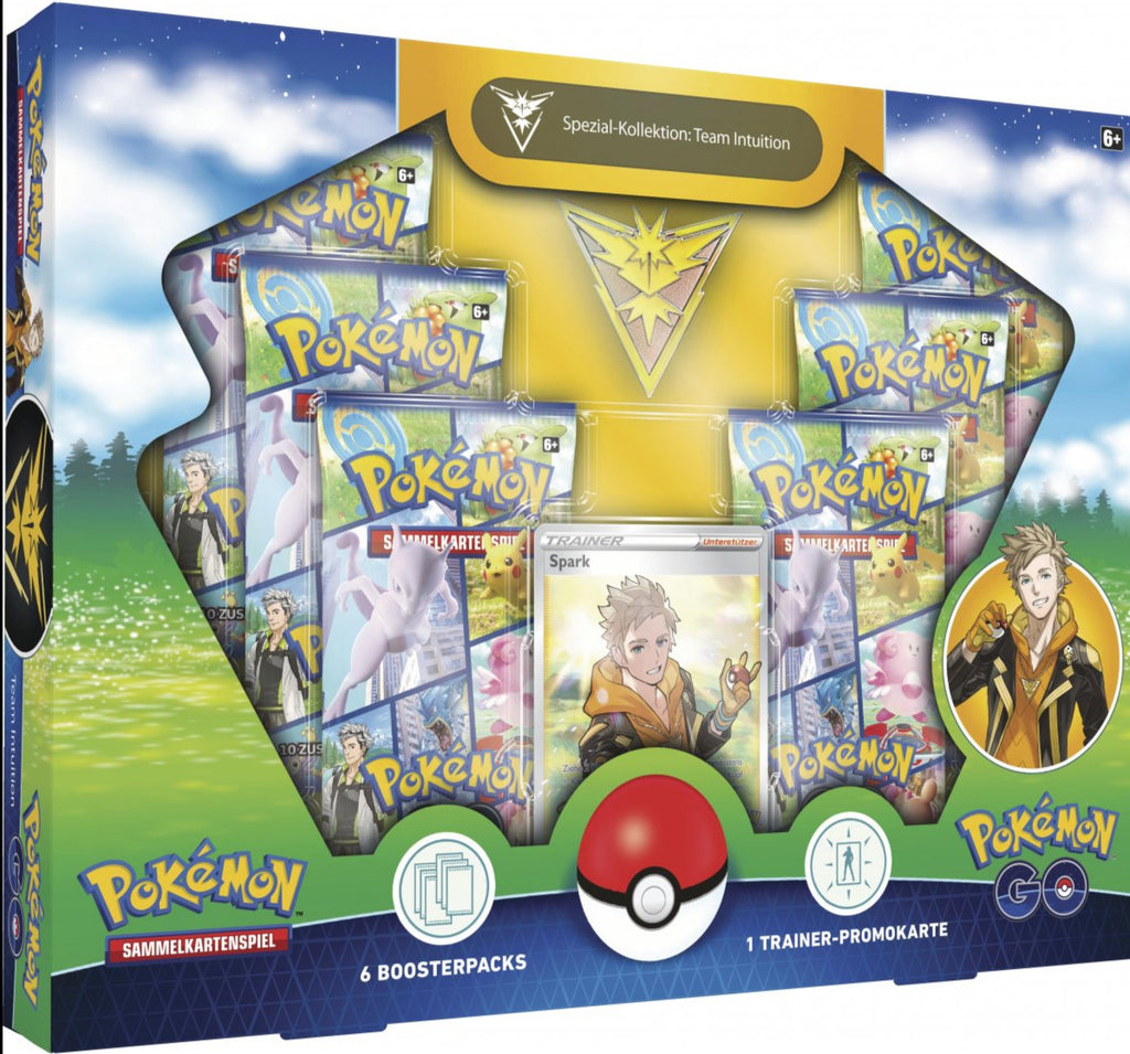  Pokémon GO Spezial Kollektion Team Intuition mit Spark-Promokarte, Pin und Boostern – Deutsch